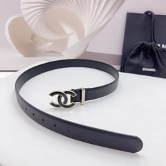 CC 30MM BELT IN BLACK SMOOTH CALFSKIN METAL HARDWARE