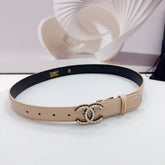 CC 30MM BELT IN BEIGE CREAM EMBROIDERED CALFSKIN METAL HARDWARE