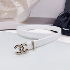 CC 30MM BELT IN WHITE SMOOTH CALFSKIN METAL LOGO