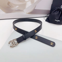 CC 30MM BELT IN BLACK SMOOTH CALFSKIN METAL LOGO GOLD HARDWARE