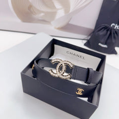 CC 30MM BELT IN BLACK SMOOTH CALFSKIN METAL LOGO GOLD HARDWARE