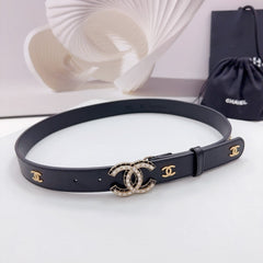 CC 30MM BELT IN BLACK SMOOTH CALFSKIN METAL LOGO GOLD HARDWARE