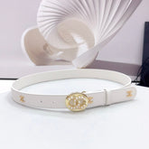 CC 30MM BELT IN WHITE CALFSKIN GOLD HARDWARE ATTACH PEARLS