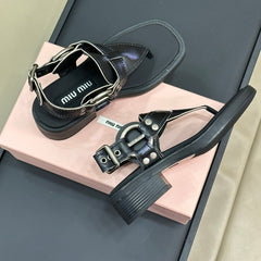 Sandals Black Retro Sheepskin