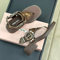 Sandals Chocolate Color Retro Sheepskin
