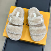 LV WOMEN SUNSET PLATFORM COMFORT MULE IN BEIGE FLEECE