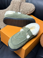 COLORADO COMFORT MARY JANE IN BASIL GREEN SUEDE AND SHEARLING LINING