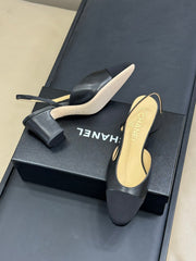 CC CLASSIC SLINGBACK BLACK BEIGE GOATSKIN BLACK GROSGRAIN