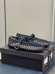 ALAIA MARY JANE FLATS 25S IN BLACK MESH CALSKIN WITH SILVER HARDWARE