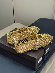 ALAIA MARY JANE FLATS 25S IN GOLD MESH CALSKIN WITH SILVER HARDWARE