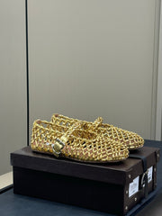ALAIA MARY JANE FLATS 25S IN GOLD MESH CALSKIN WITH SILVER HARDWARE