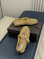 ALAIA MARY JANE FLATS 25S IN GOLD MESH CALSKIN WITH SILVER HARDWARE