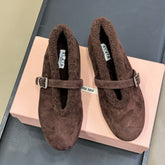 ALAIA 25S MARY JANE SHEARLING FLATS IN DARK BROWN SUEDE