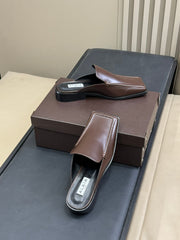 ALAIA 25S SQUARE LOAFER MULES IN BROWN CALFSKIN