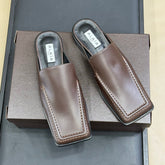 ALAIA 25S SQUARE LOAFER MULES IN BROWN CALFSKIN