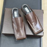 ALAIA 25S SQUARE LOAFER MULES IN BROWN GLOSSY CALFSKIN