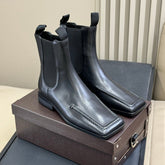 ALAIA 25S SQUARE TOE CHELSEA ANKLE BOOTS SHOES IN BLACK CALFSKIN