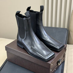 ALAIA 25S SQUARE TOE CHELSEA ANKLE BOOTS SHOES IN BLACK CALFSKIN