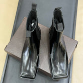 ALAIA 25S SQUARE TOE CHELSEA ANKLE BOOTS SHOES IN BLACK GLOSSY CALFSKIN