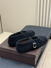 ALAIA 25S COZY MARY JANE SHEARLING FLATS IN BLACK