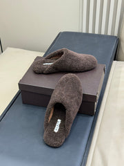 ALAIA 25S SHEARLING COZY SLIPPERS IN DARK BROWN