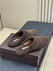 ALAIA 25S SHEARLING COZY SLIPPERS IN DARK BROWN