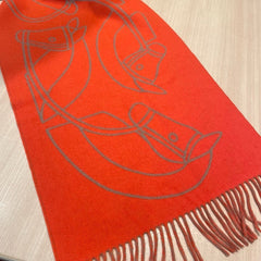 CASAQUE ENTRELACS EQUESTRES 190 CM SCARF IN ORANGE RED CASHMERE