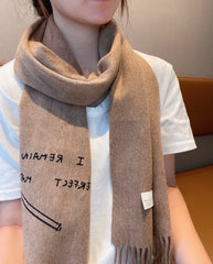 SCARF 180 CM IN CAMEL BEIGE LAMBSWOOL WITH BLACK LETTER 394446