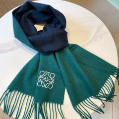 SCARF 180 CM IN TEAL GREEN MIX NAVY BLUE WOOL AND CASHMERE 415204