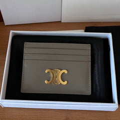 CELINE 25S CARD HOLDER WITH TRIOMPHE LOGO 11 IN GRAY CALFSKIN