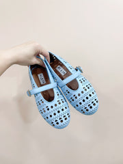 ALAIA HOLLOW BALLET FLAT IN SKY BLUE LAMBSKIN