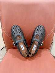 ALAIA HOLLOW BALLET FLAT IN BLACK LAMBSKIN