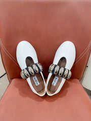 ALAIA TRIBALE BALLET FLATS IN WHITE LAMBSKIN