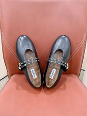 ALAIA MARY JANE SHOES IN BLACK LAMBSKIN WITH GOLD HARDWARE