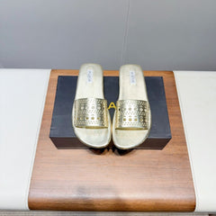 ALAIA FLAT SANDALS WITH PERFORATED STRAPS 25S IN GOLD LAMBSKIN
