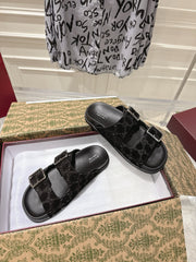 SANDALS IN BLACK SUEDE EMBOSSED LOGO SILVER HARDWARE