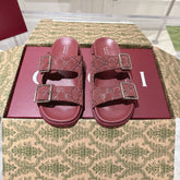 SANDALS IN NAVY RED SUEDE EMBOSSED LOGO SILVER HARDWARE