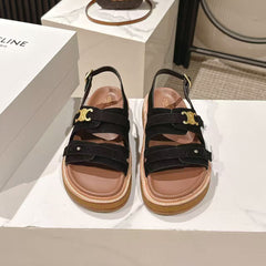 CELINE 25S TIPPI TRIOMPHE SANDAL IN BLACK CALFSKIN SUEDE