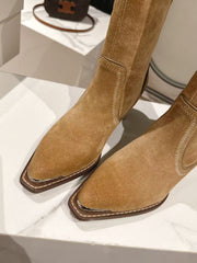 CELINE 25S HIGH BOOTS FOR FALL AND WINTER 45MM IN LIGHT BROWN SUEDE