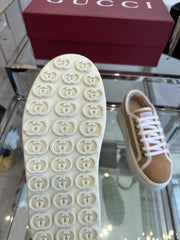 GG TENNIS SNEAKER IN CAMEL BROWN CANVAS WITH BEIGE FLEECE LINING