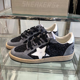 BALL STAR SNEAKERS WITH WHITE STAR IN BLACK GLITTER AND GRAY SUEDE