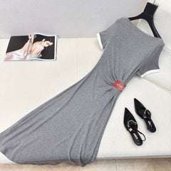 Loewe 25 Pleated Short-sleeved Dress Gray Cotton