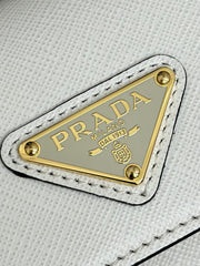 PRADA 25S MINI FLAP BAG 20 IN WHITE SAFFIANO CALFSKIN GOLD HARDWARE