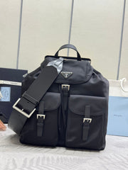 PRADA 25S MEDIUM RE-NYLON BACKPACK 39 IN BLACK WITH POUCH