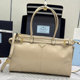 PRADA 25S BONNIE LARGE HANDBAG 38 IN BEIGE CALFSKIN GOLD HARDWRE