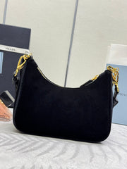 PRADA 25S MINI HOBO BAG 23 IN BLACK VELVET GOLD HARDWARE