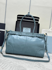 PRADA 25S BONNIE LARGE HANDBAG 38 IN LIGHT BLUE GLOSSY CALFSKIN GOLD HARDWRE