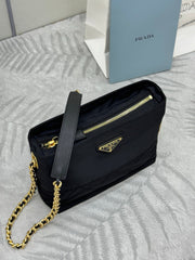 PRADA 25S CROSSBODY BAG 21 IN BLACK NYLON GOLD HARDWARE