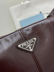 PRADA 25S SHOULDER BAG 35 IN DARK BROWN CALFSKIN SILVER HARDWRE