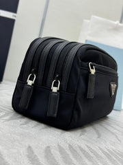 PRADA 25S MEDIUM CLUTCH BAG 26 IN BLACK NYLON SILVER HARDWRE